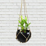 Hanging Planter Stand with Macrame Rope ,Black Metal Pot / Copper Pot Model - EA1350