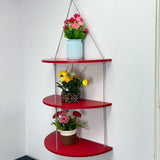 Half Moon 3 Layers Hanging Planter Stand- Yelliow / Red