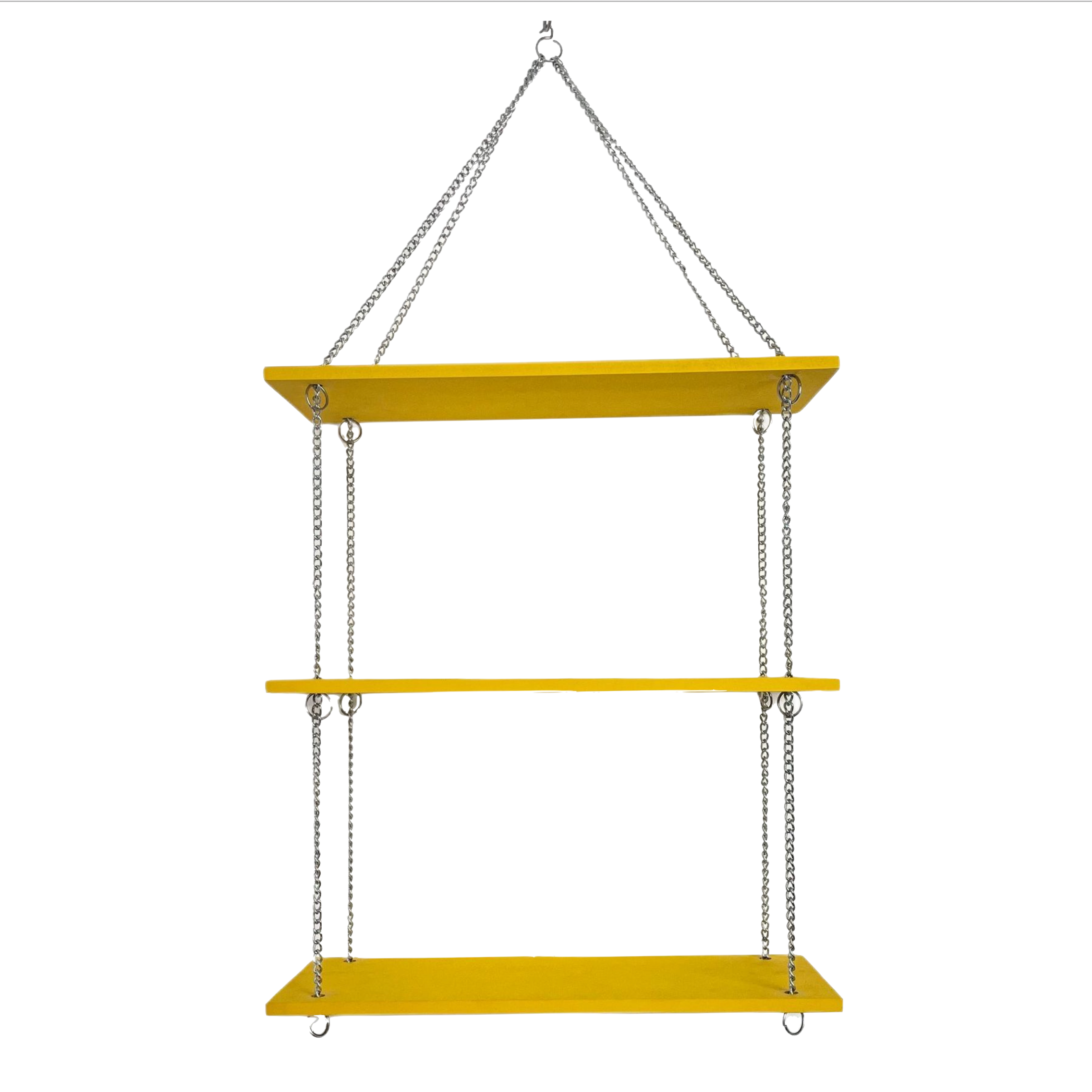 Wooden Rectangular Wall Hanging Planter Stand with Stainless Steel Chains - Yellow / Red